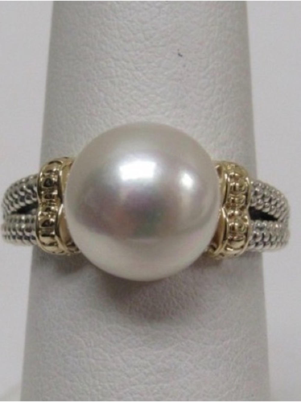 Cultured Pearl Two-Tone Statement Ring size 8 - White Pearl